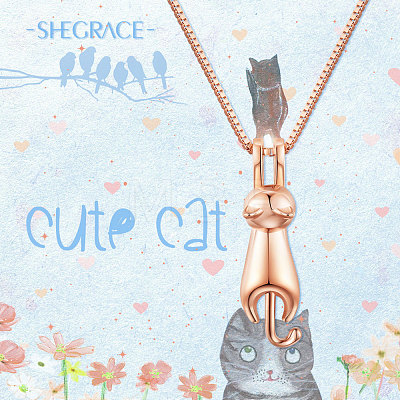 SHEGRACE 925 Sterling Silver Kitten Pendant Necklace JN427C-1
