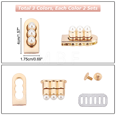 6Pcs 3 Colors Zinc Alloy Twist Bag Lock Purse Catch Clasps PURS-FH00001-06-1