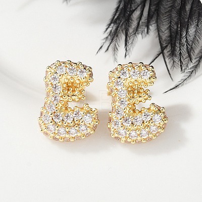 Brass Micro Pave Cubic Zirconia Stud Earrings EJEW-Z091-04G-E-1