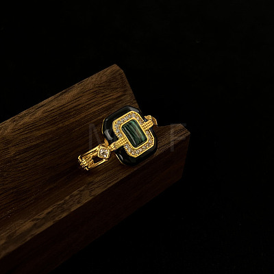 Brass Alloy & Clear Cubic Zirconia & Synthetic Malachite & Natural Black Agate Finger Rings FS-WG4BC4E-01-1