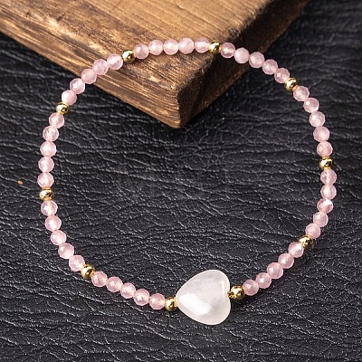 Natural Rose Quartz & Quartz Crystal Beads Stretch Bracelets for Women KL2694-1