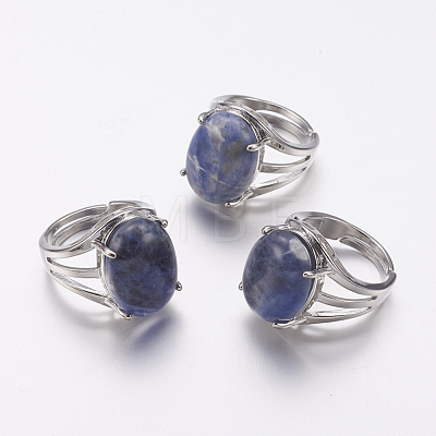 Natural Sodalite Wide Band Finger Rings RJEW-K224-A11-1