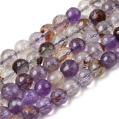 Natural Purple Phantom Quartz Purple Lodolite Quartz Round Beads Strands G-Z127-B01-6mm-1