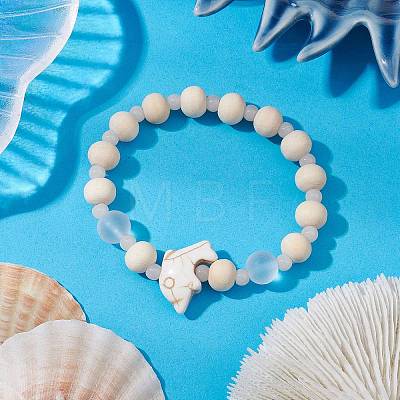 Synthetic Turquoise & Wood & Glass Beaded Stretch Bracelets for Boys Girls BJEW-JB11127-03-1