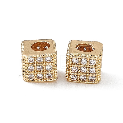 Real 18K Gold Plated Brass Micro Pave Cubic Zirconia Beads KK-E068-VB466-1-1