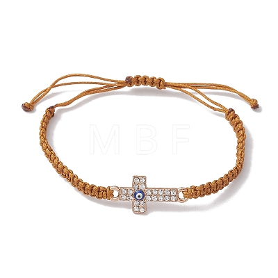 Evil Eye Cross Alloy Crystal Rhinestone Link Braided Bracelets BJEW-JB10788-1