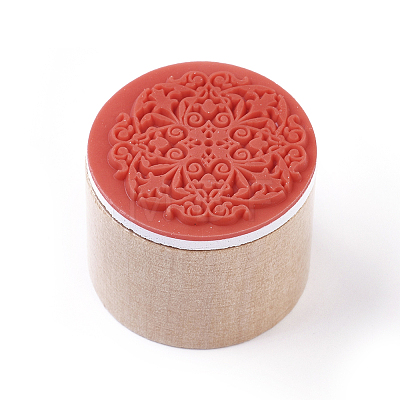 Floral Pattern Wooden Rubber Stamp AJEW-WH0109-97C-1