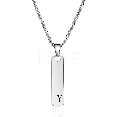 304 Stainless Steel Rectangle with Letter Pendant Box Chain Necklaces FS-WGD7C78-25-1