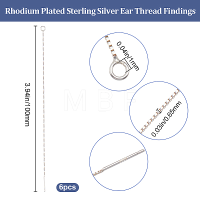 Anti-Tarnish Beebeecraft 3 Pairs Rhodium Plated 925 Sterling Silver Stud Earring Findings STER-BBC0006-73A-1