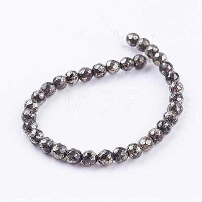 Natural Pyrite Beads Strands G-P303-02-6mm-8-1