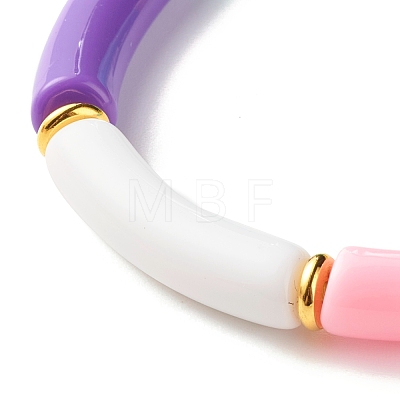 Candy Color Chunky Acrylic Curved Tube Beads Stretch Bracelet for Girl Women BJEW-JB07297-02-1