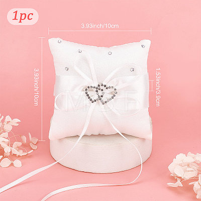 Tribute Silk Wedding Ring Pillow with Polyester Ribbon and Alloy Heart DIY-WH0325-48A-1