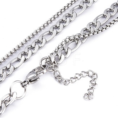 304 Stainless Steel Double Layer Necklaces NJEW-M181-12P-1