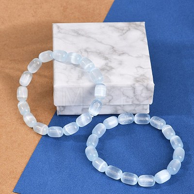 Dyed Natural Selenite Column Beaded Stretch Bracelets for Women BJEW-I312-05A-1