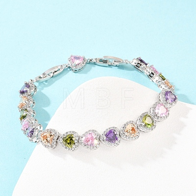 Platinum Tone Brass Micro Pave Cubic Zirconia Tennis Bracelets BJEW-B160-03P-03-1