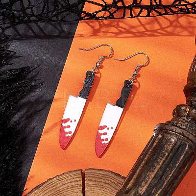 Hallowmas Printed Acrylic Dangle Earrings EJEW-JE06124-02-1