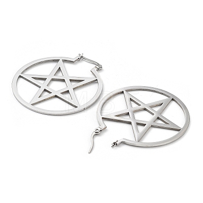 304 Stainless Steel Ring with Star Hoop Earrings for Women EJEW-R156-04P-1
