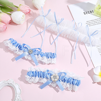 2Pcs Polyester Bride Bowknot Garter Leg Ring for Women AJEW-ME0003-25-1