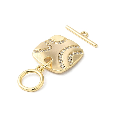 Brass Micro Pave Clear Cubic Zirconia Toggle Clasps KK-P234-77G-1