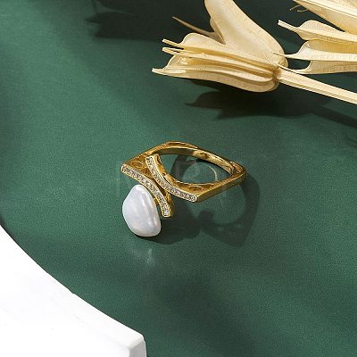 Natural Pearl Finger Rings RJEW-P113-05G-1