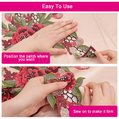 4pcs 2 Colors Peony Pattern Polyester Computerized Embroidered Cloth Collar DIY-CA0005-44-1