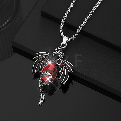 Vintage Alloy Rhinestone Dragon with Teardrop Pendant Necklaces WGE43C1-02-1
