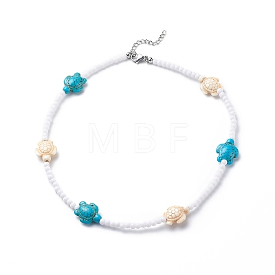 3Pcs 3 Color Dyed Synthetic Turquoise Tortoise & Acrylic Beaded Necklaces Set NJEW-JN04036-1