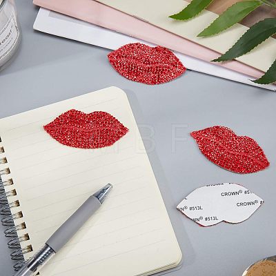 Lip Shape Glass Rhinestone Car Stickers DIY-FH0001-011-1