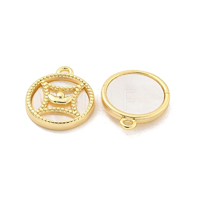 Brass Pave Shell Coin Charms KK-Z044-01G-1