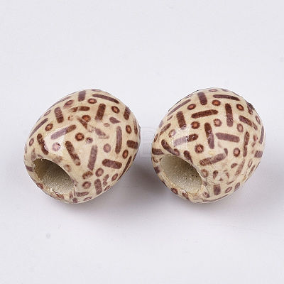 Printed Natural Wood Large Hole Beads WOOD-R251-01H-LF-1