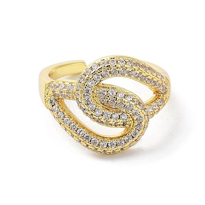 Brass with Cubic Zirconia Open Cuff Rings for Women RJEW-A035-18G-1