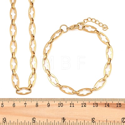 304 Stainless Steel Cross Link Chain Bracelet & Necklace Jewelry Sets SJEW-L199-07G-1