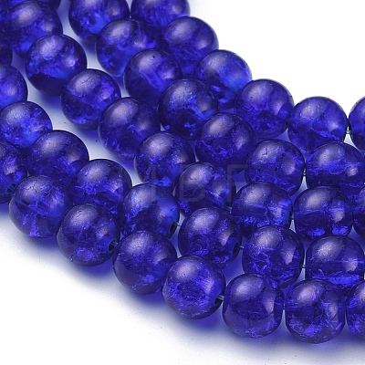 Blue Crackle Glass Round Beads Strands X-CCG-Q001-8mm-14-1