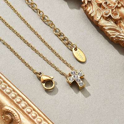 304 Stainless Steel Crystal Rhinestone Pendant Cable Chain Necklaces for Women NJEW-C062-01D-G-1