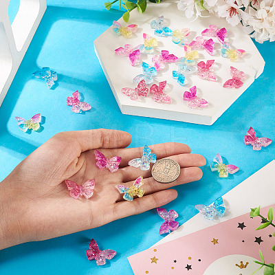 32Pcs 4 Colors Butterfly Transparent Resin Cabochons RESI-TA0004-44-1