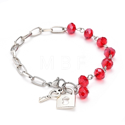 Key & Lock Alloy Charm Bracelets BJEW-JB05349-1