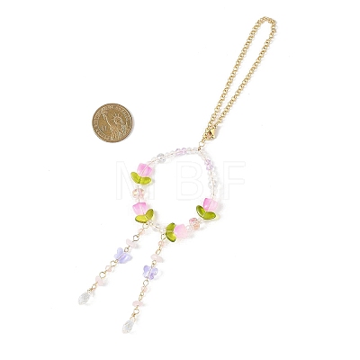 Electroplate Glass & Natural Rose Quartz Pendant Decorations HJEW-JM04550-1