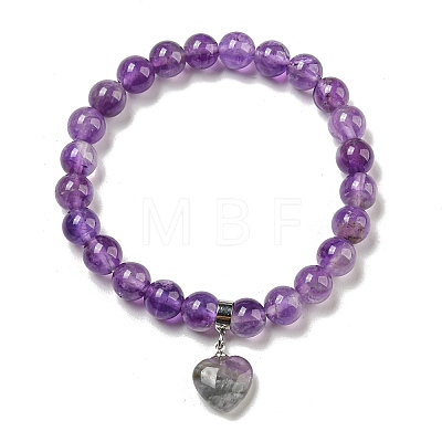 8.5mm Round Natural Amethyst Beaded Stretch Bracelets BJEW-C074-01M-1