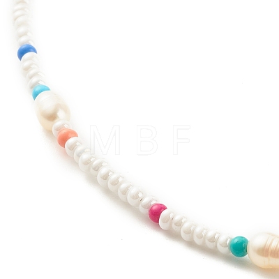 Natural Pearl & Glass Seed Beaded Necklace NJEW-JN03826-1