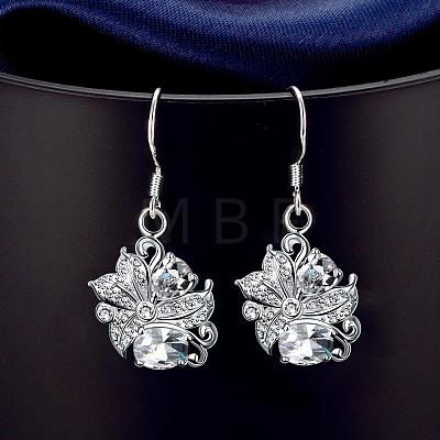 Fancy Style Flower Brass Cubic Zirconia Dangle Earrings EJEW-BB05166-D-1
