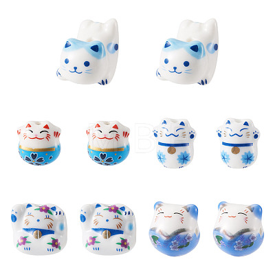 10Pcs 5 Styles Handmade Printed Porcelain Beads PORC-TA0001-81-1