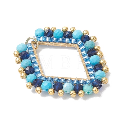 Synthetic Blue Spinel & Dyed Natural Magnesite Faceted Round and Glass Seed Beaded Pendants PALLOY-MZ01167-03-1