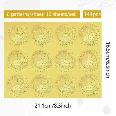 12 Sheets Self Adhesive Gold Foil Embossed Stickers DIY-WH0451-027-1
