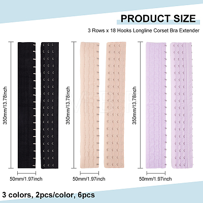 6Pcs 3 Colors Polyester Women's 3 Rows x 18 Hooks Longline Corset Bra Extender FIND-BC0004-22-1
