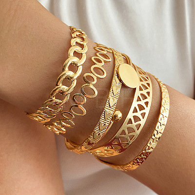 5Pcs 5 Styles Alloy Bangles WG70F83-13-1