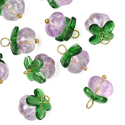 10Pcs Pumpkin Glass Pendants PALLOY-YW00139-06-1