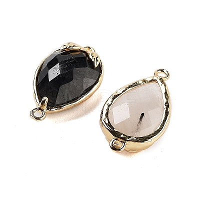 Natural Tourmalinated Quartz Faceted Teardrop Connector Charms G-B081-03G-11-1