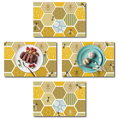 Rectangle with Bees Pattern Cotton Linen Cloth Table Mat AJEW-WH0196-010-1