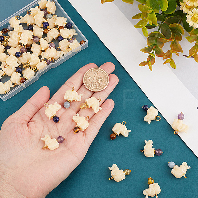 50Pcs Opaque Resin and Natural Mixed Stone Pendants FIND-HY0001-37-1