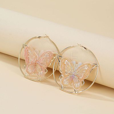 Alloy & Embroidery Cloth Hoop Earrings FS-WG7CC6D-03-1
